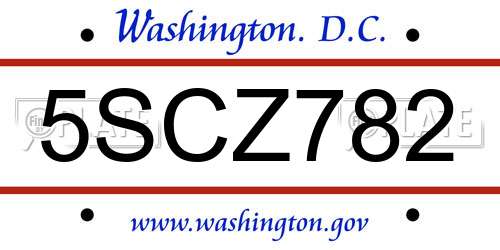 5SCZ782 District Of Columbia License Plate