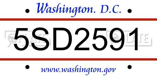 5SD2591 District Of Columbia License Plate