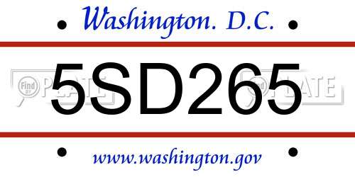 5SD265 District Of Columbia License Plate