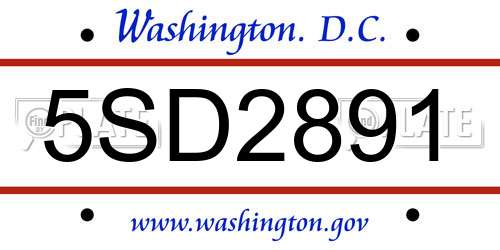 5SD2891 District Of Columbia License Plate