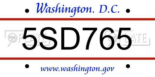5SD765 District Of Columbia License Plate