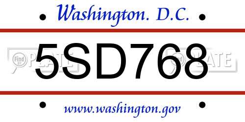 5SD768 District Of Columbia License Plate