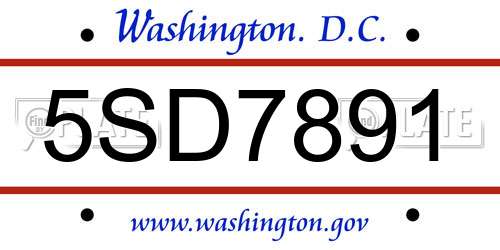 5SD7891 District Of Columbia License Plate