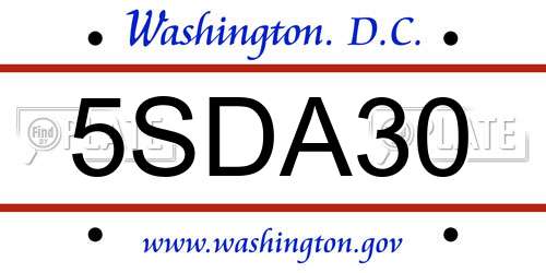 5SDA30 District Of Columbia License Plate