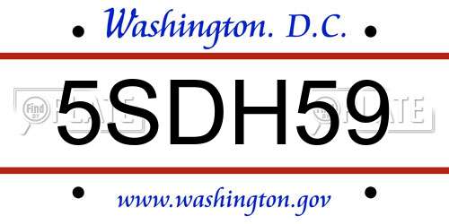 5SDH59 District Of Columbia License Plate