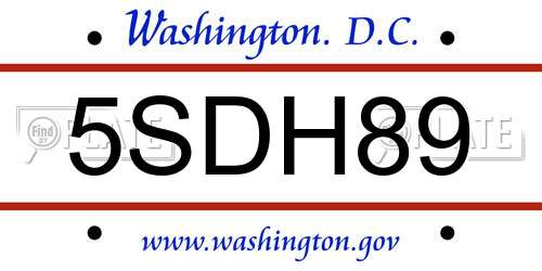 5SDH89 District Of Columbia License Plate