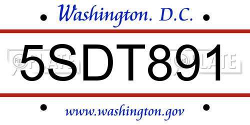 5SDT891 District Of Columbia License Plate