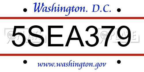 5SEA379 District Of Columbia License Plate
