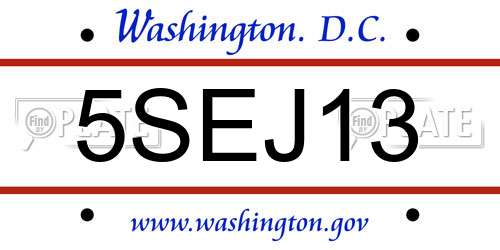 5SEJ13 District Of Columbia License Plate