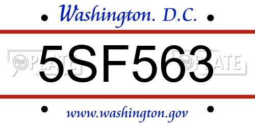 5SF563 District Of Columbia License Plate