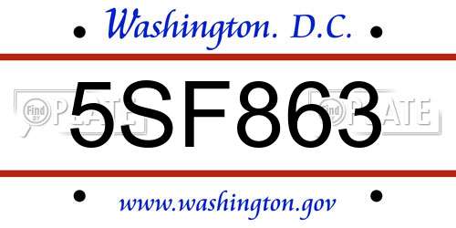 5SF863 District Of Columbia License Plate