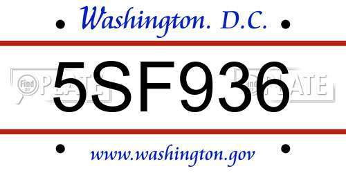 5SF936 District Of Columbia License Plate