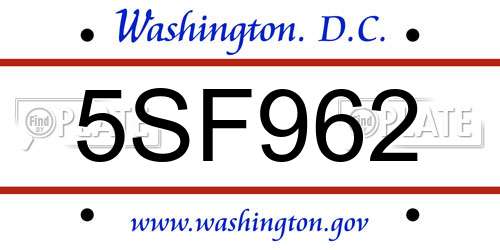 5SF962 District Of Columbia License Plate