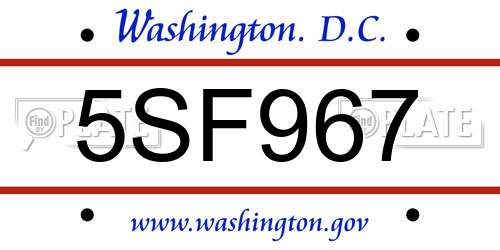 5SF967 District Of Columbia License Plate