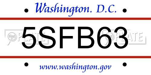 5SFB63 District Of Columbia License Plate