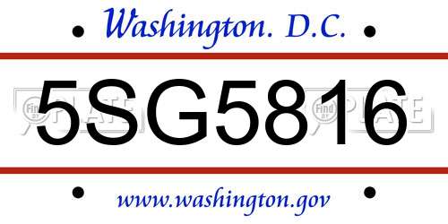 5SG5816 District Of Columbia License Plate