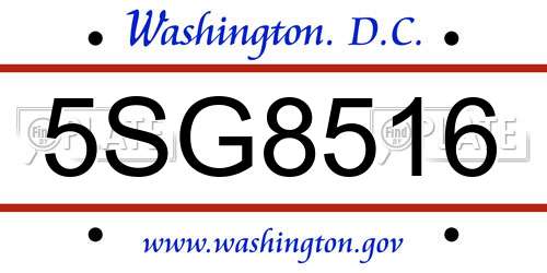 5SG8516 District Of Columbia License Plate