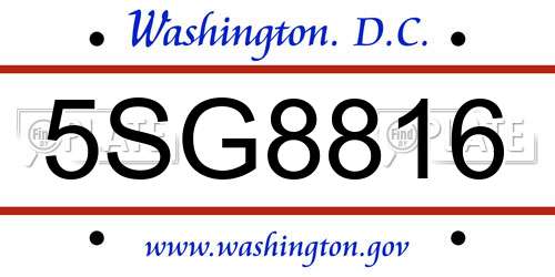 5SG8816 District Of Columbia License Plate