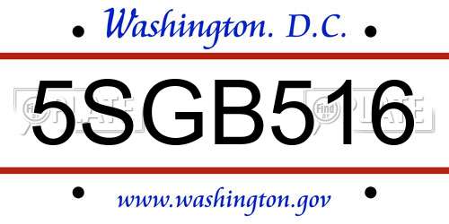 5SGB516 District Of Columbia License Plate
