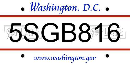 5SGB816 District Of Columbia License Plate