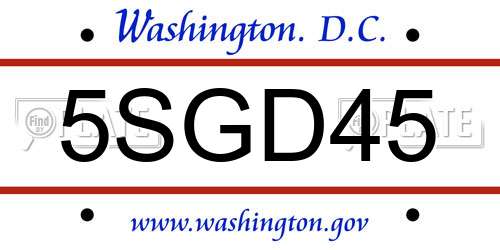 5SGD45 District Of Columbia License Plate