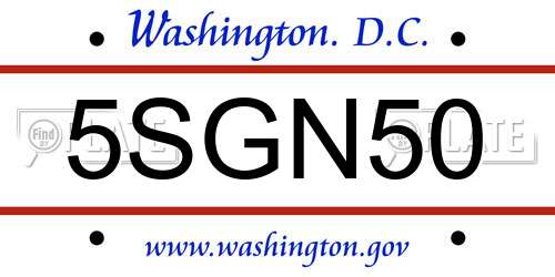 5SGN50 District Of Columbia License Plate