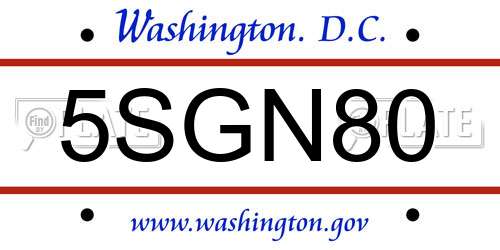 5SGN80 District Of Columbia License Plate