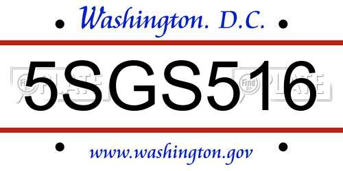 5SGS516 District Of Columbia License Plate