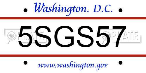 5SGS57 District Of Columbia License Plate