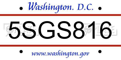 5SGS816 District Of Columbia License Plate