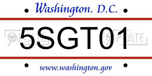 5SGT01 District Of Columbia License Plate