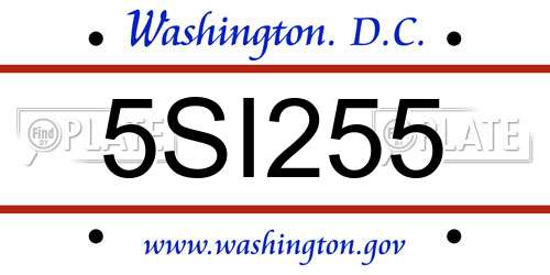 5SI255 District Of Columbia License Plate