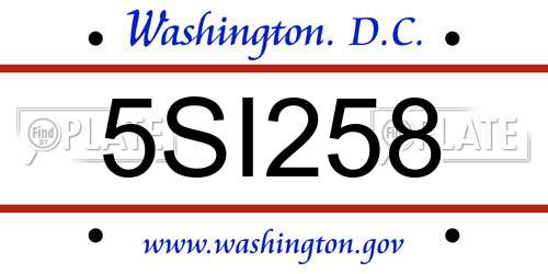 5SI258 District Of Columbia License Plate