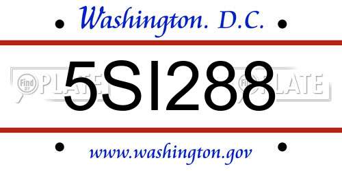 5SI288 District Of Columbia License Plate