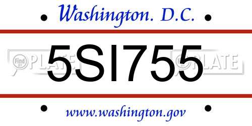 5SI755 District Of Columbia License Plate