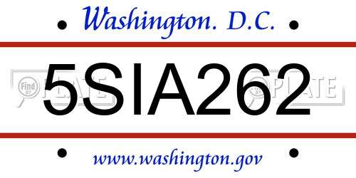 5SIA262 District Of Columbia License Plate