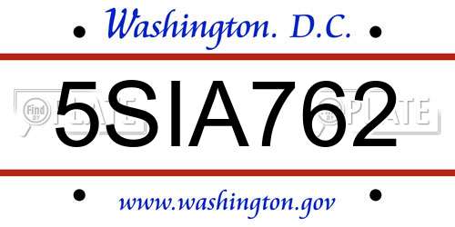 5SIA762 District Of Columbia License Plate
