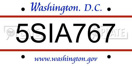 5SIA767 District Of Columbia License Plate
