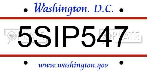 5SIP547 District Of Columbia License Plate