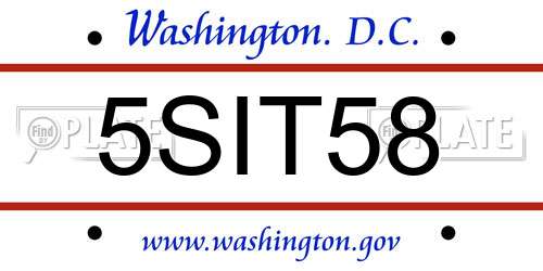 5SIT58 District Of Columbia License Plate