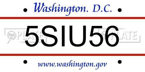 5SIU56 District Of Columbia License Plate