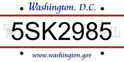 5SK2985 District Of Columbia License Plate