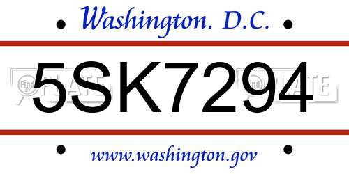 5SK7294 District Of Columbia License Plate