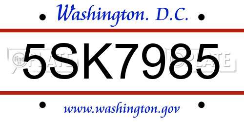 5SK7985 District Of Columbia License Plate