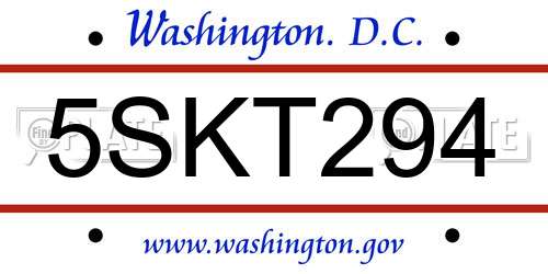 5SKT294 District Of Columbia License Plate