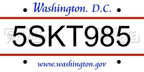 5SKT985 District Of Columbia License Plate