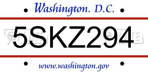 5SKZ294 District Of Columbia License Plate