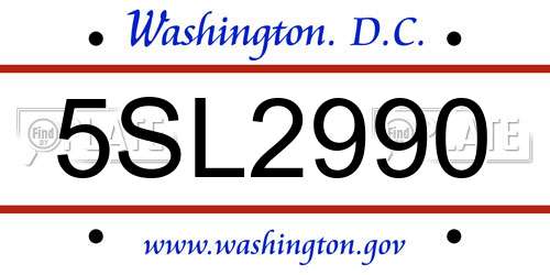 5SL2990 District Of Columbia License Plate