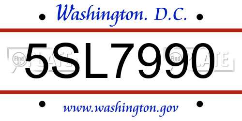 5SL7990 District Of Columbia License Plate