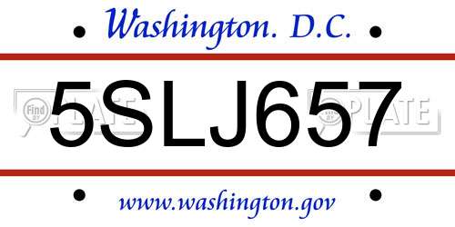5SLJ657 District Of Columbia License Plate
